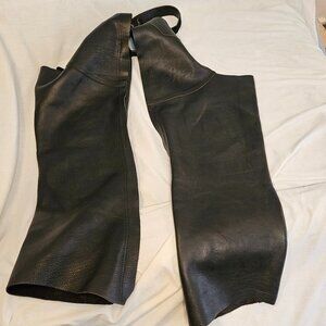 Vintage Adult XL/XXL Black Leather Motorcycle Riding Chaps USA MADE READ!!!